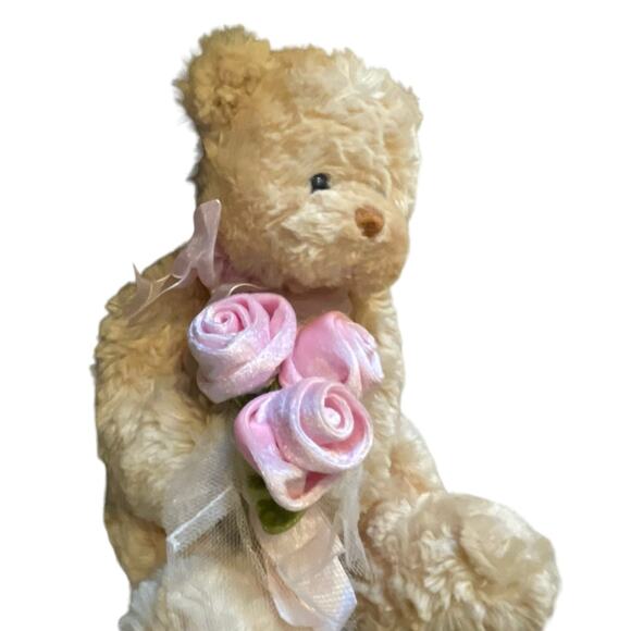 9" Gund Teddy Bear Plush Bear Stuffed Animal Roses Ribbon Nursery Baby Shower - Picture 7 of 12